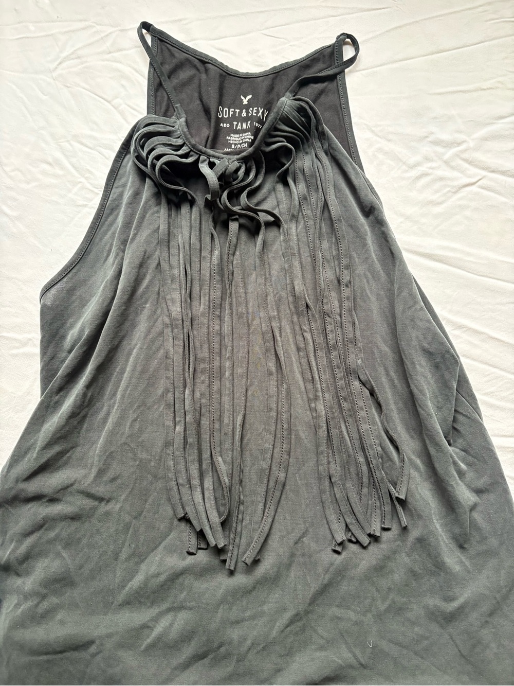 aerie Soft & Sexy Charcoal Fringe Tank Top
